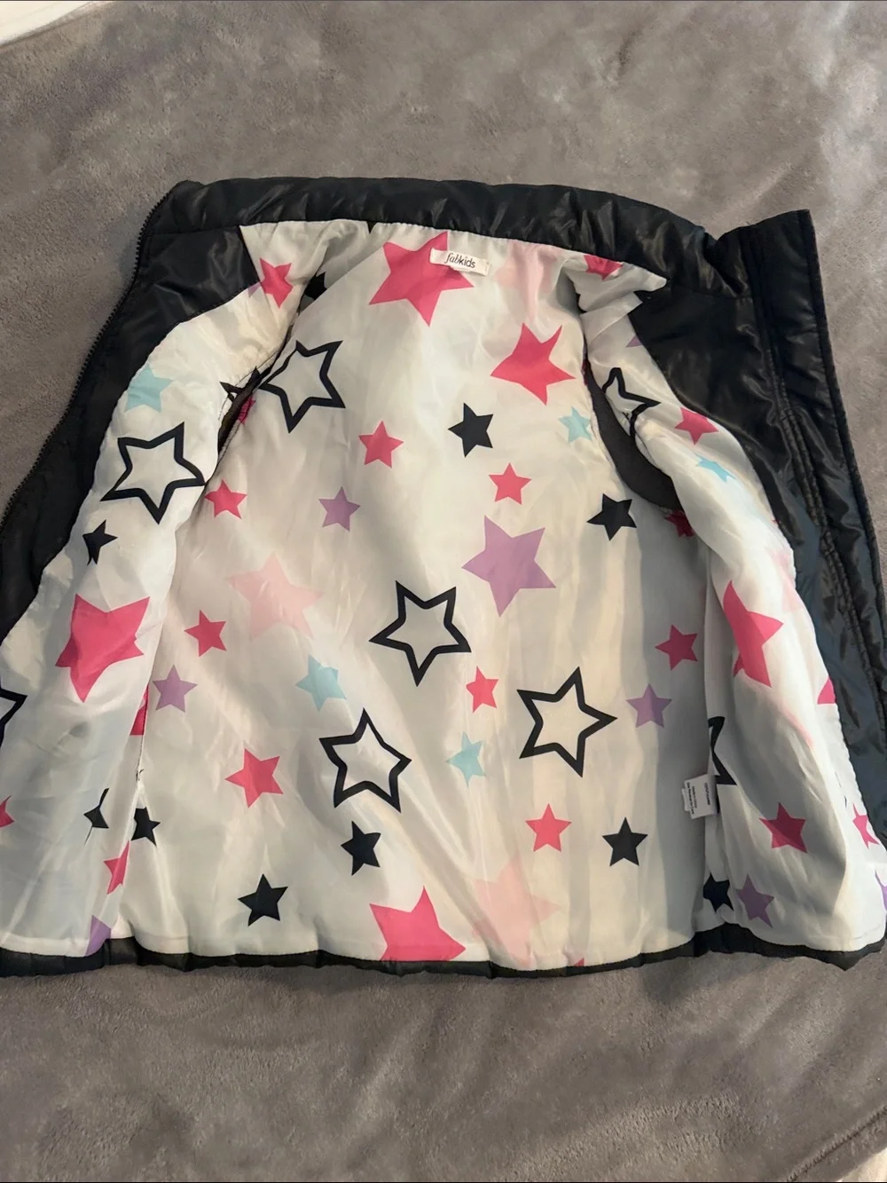 fabkids Black Puffer Vest with Star-Print Lining